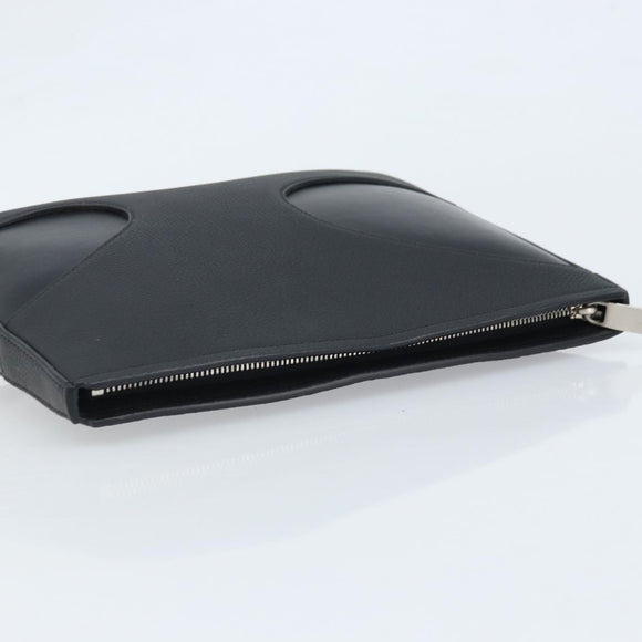 Salvatore Ferragamo Clutch Bag Leather Black Silver Auth 174608