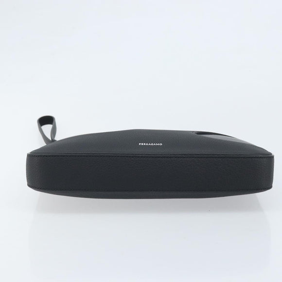 Salvatore Ferragamo Clutch Bag Leather Black Silver Auth 174608