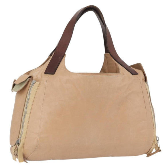 CELINE Handtas Leer Beige Goud Auth 174610