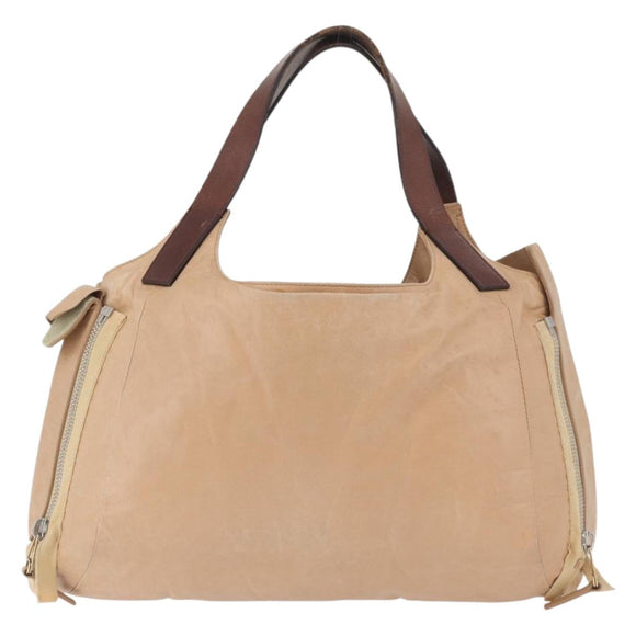 CELINE Handtas Leer Beige Goud Auth 174610