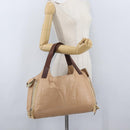 CELINE Handtasche Leder Beige Gold Auth 174610-28