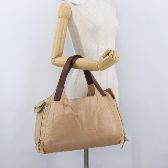 CELINE Handtasche Leder Beige Gold Auth 174610