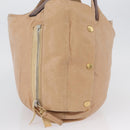 CELINE Handtasche Leder Beige Gold Auth 174610-4