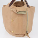CELINE Handtasche Leder Beige Gold Auth 174610-5
