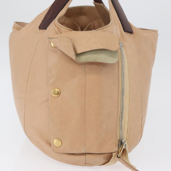 CELINE Handtas Leer Beige Goud Auth 174610