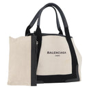 BALENCIAGA Cabas Tote Bag Canvas Leather Beige Black Silver 339933 Auth 174612-1