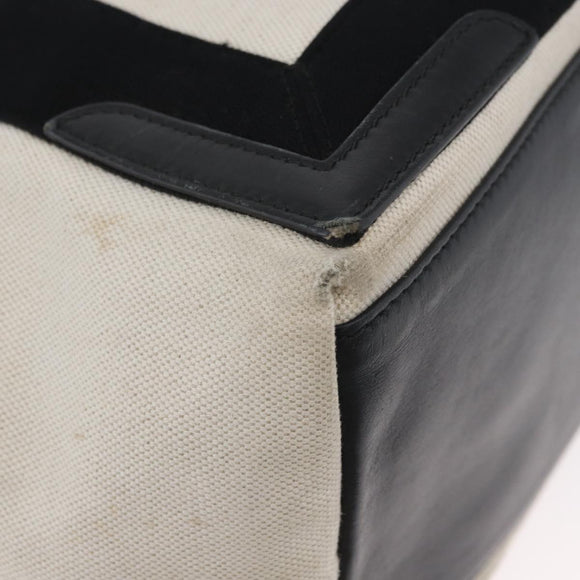 BALENCIAGA Cabas Tote Bag Canvas Leather Beige Black Silver 339933 Auth 174612
