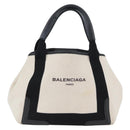 BALENCIAGA Cabas Tote Bag Canvas Leather Beige Black Silver 339933 Auth 174612-2