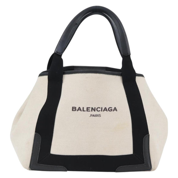 BALENCIAGA Cabas Tote Bag Canvas Leather Beige Black Silver 339933 Auth 174612