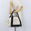 BALENCIAGA Cabas Tote Bag Canvas Leather Beige Black Silver 339933 Auth 174612-22