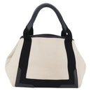 BALENCIAGA Cabas Tote Bag Canvas Leather Beige Black Silver 339933 Auth 174612-3