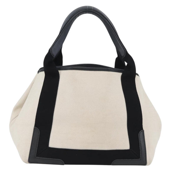 BALENCIAGA Cabas Tote Bag Canvas Leather Beige Black Silver 339933 Auth 174612