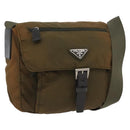 PRADA Shoulder Bag Nylon Khaki Silver Auth 174613-1