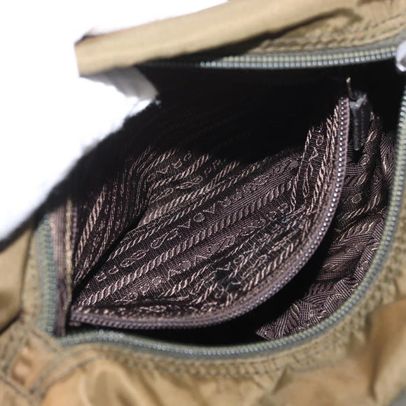 PRADA Shoulder Bag Nylon Khaki Silver Auth 174613
