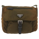 PRADA Shoulder Bag Nylon Khaki Silver Auth 174613-13