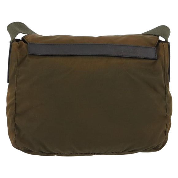 PRADA Shoulder Bag Nylon Khaki Silver Auth 174613