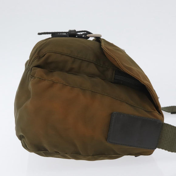 PRADA Shoulder Bag Nylon Khaki Silver Auth 174613