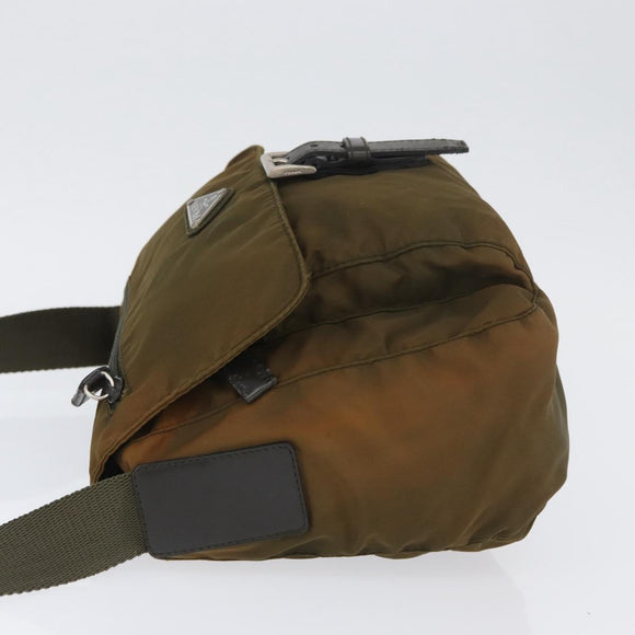 PRADA Shoulder Bag Nylon Khaki Silver Auth 174613