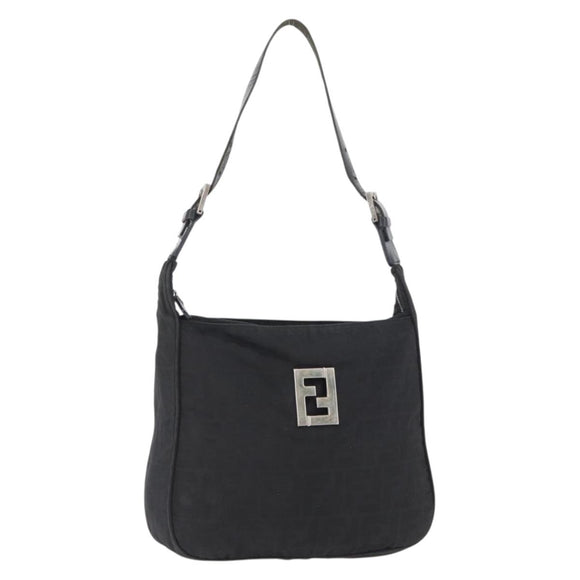 FENDI Zucca Canvas Shoulder Bag Black Gold Auth 174614