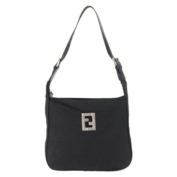 FENDI Zucca Canvas Shoulder Bag Black Gold Auth 174614