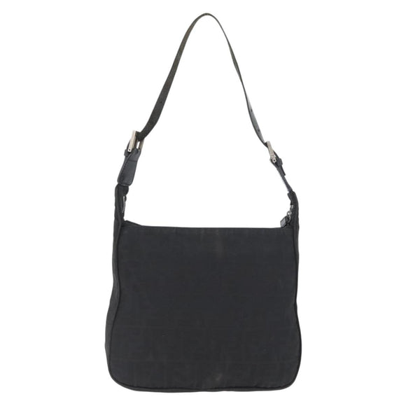 FENDI Zucca Canvas Shoulder Bag Black Gold Auth 174614