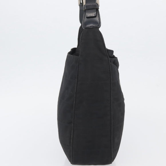 FENDI Zucca Canvas Shoulder Bag Black Gold Auth 174614