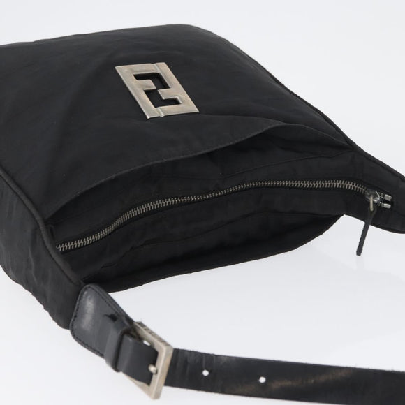 FENDI Zucca Canvas Shoulder Bag Black Gold Auth 174614