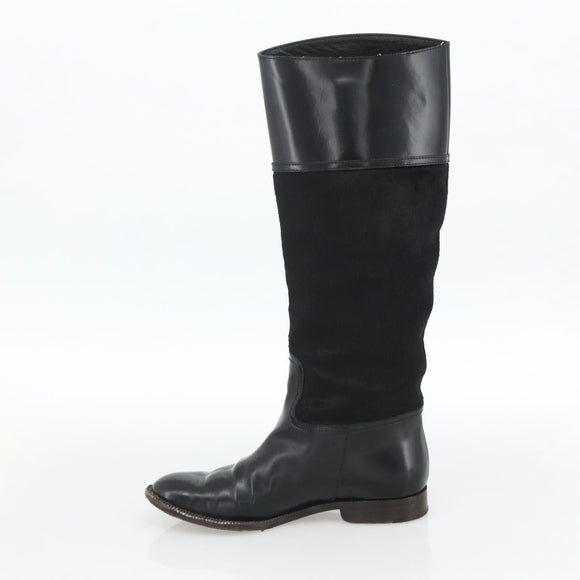 GUCCI Long Boots Unborn Calf Skin 34 1/2 C Black Auth 174616A
