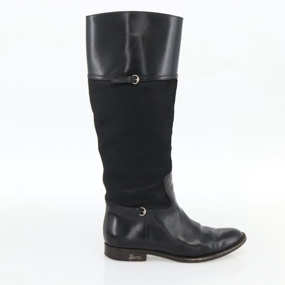 GUCCI Long Boots Unborn Calf Skin 34 1/2 C Black Auth 174616A