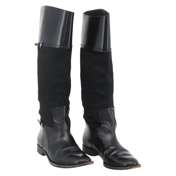 GUCCI Long Boots Unborn Calf Skin 34 1/2 C Black Auth 174616A