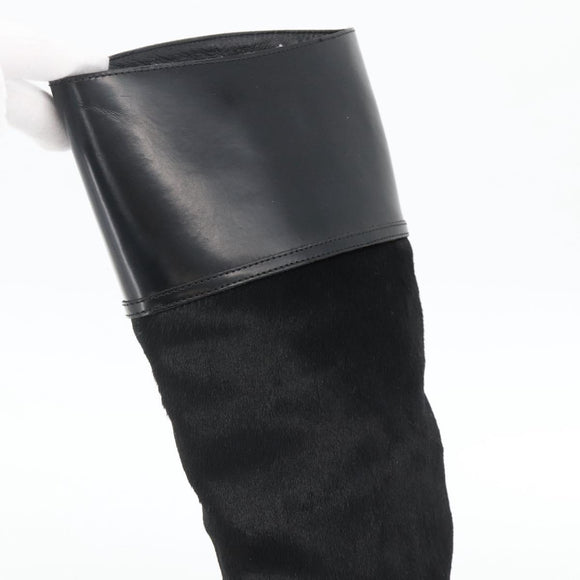 GUCCI Long Boots Unborn Calf Skin 34 1/2 C Black Auth 174616A