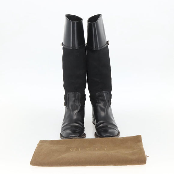 GUCCI Long Boots Unborn Calf Skin 34 1/2 C Black Auth 174616A