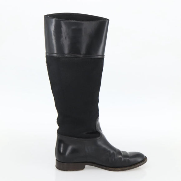GUCCI Long Boots Unborn Calf Skin 34 1/2 C Black Auth 174616A