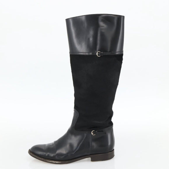 GUCCI Long Boots Unborn Calf Skin 34 1/2 C Black Auth 174616A