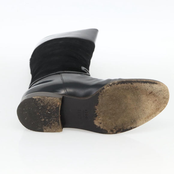 GUCCI Long Boots Unborn Calf Skin 34 1/2 C Black Auth 174616A