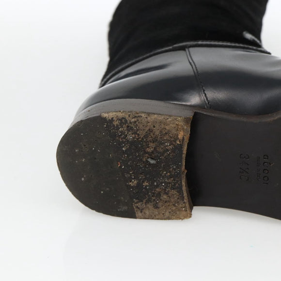 GUCCI Long Boots Unborn Calf Skin 34 1/2 C Black Auth 174616A
