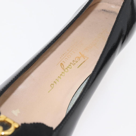 Salvatore Ferragamo Pumps Leather 6 Black Auth 174618A