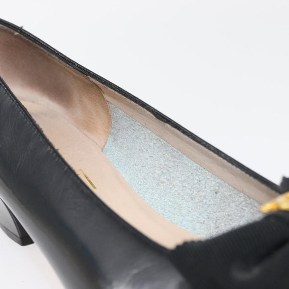 Salvatore Ferragamo Pumps Leather 6 Black Auth 174618A