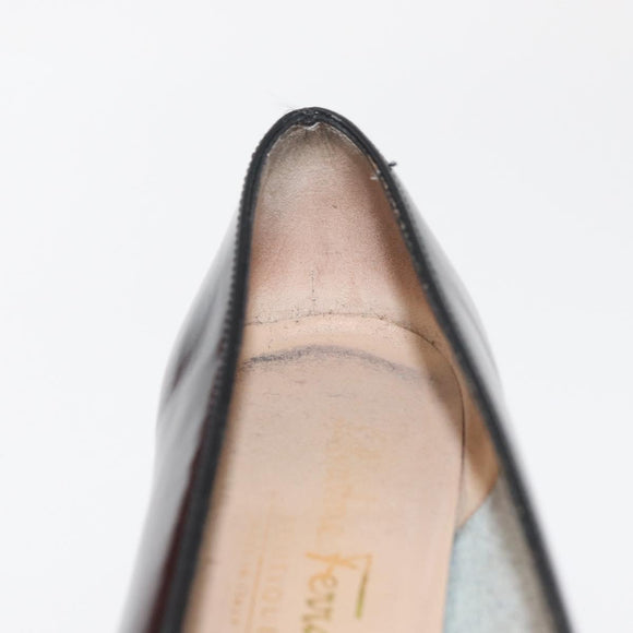 Salvatore Ferragamo Pumps Leather 6 Black Auth 174618A