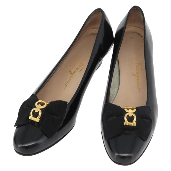 Salvatore Ferragamo Pumps Leather 6 Black Auth 174618A