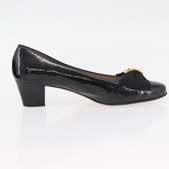 Salvatore Ferragamo Pumps Leather 6 Black Auth 174618A