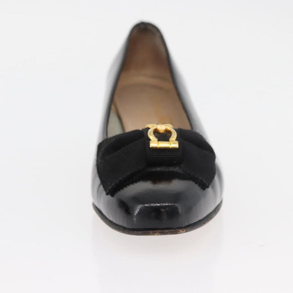 Salvatore Ferragamo Pumps Leather 6 Black Auth 174618A
