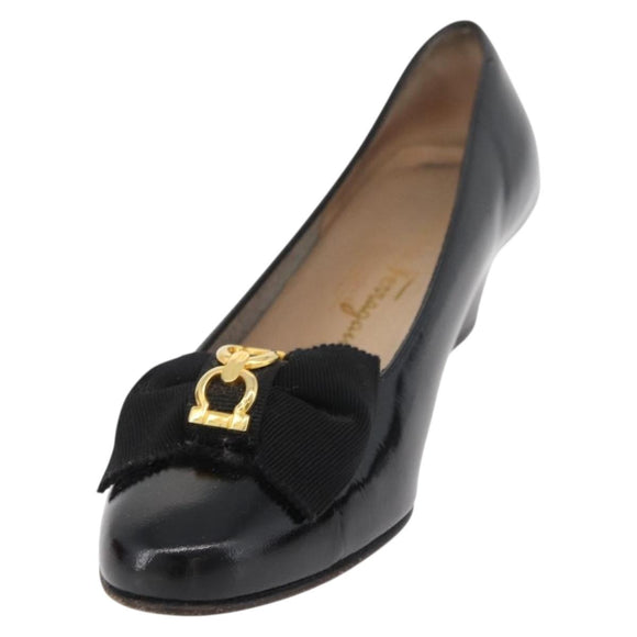 Salvatore Ferragamo Pumps Leather 6 Black Auth 174618A