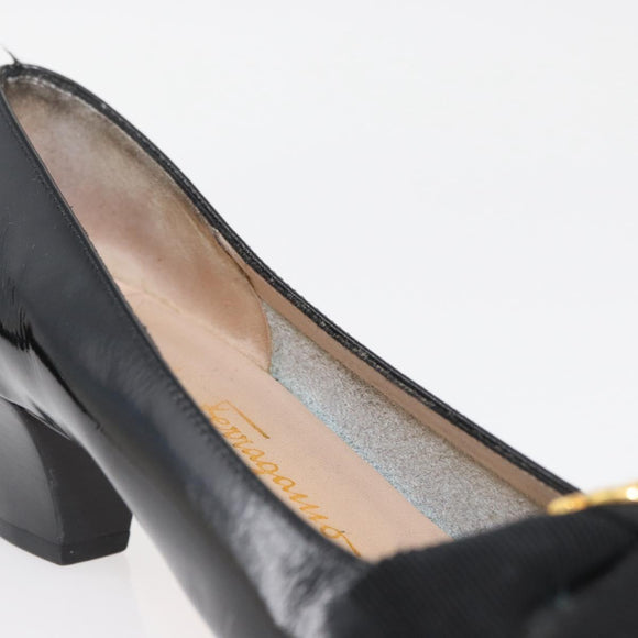 Salvatore Ferragamo Pumps Leather 6 Black Auth 174618A