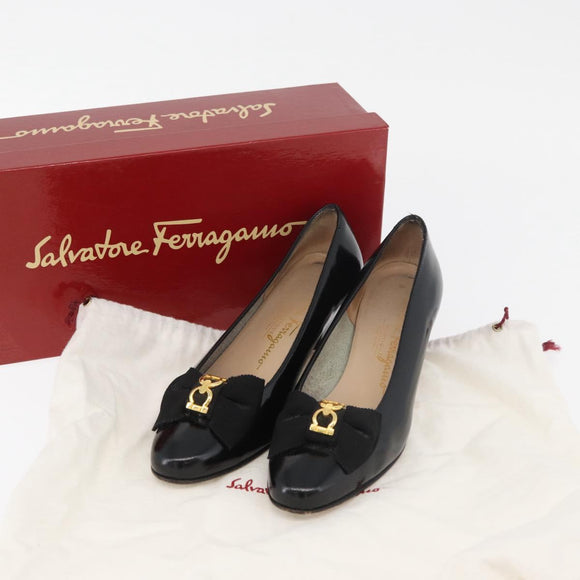 Salvatore Ferragamo Pumps Leather 6 Black Auth 174618A