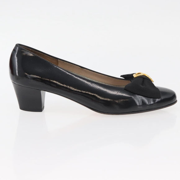 Salvatore Ferragamo Pumps Leather 6 Black Auth 174618A