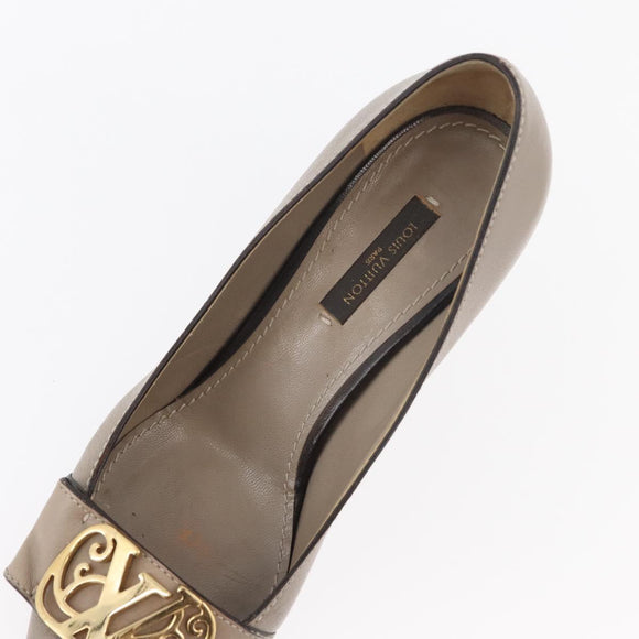 LOUIS VUITTON Heel Pumps Leather 35 1/2 Beige LV Auth 174620A