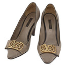 LOUIS VUITTON Heel Pumps Leather 35 1/2 Beige LV Auth 174620A-1