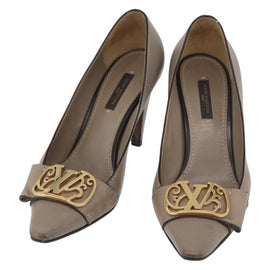 LOUIS VUITTON Heel Pumps Leather 35 1/2 Beige LV Auth 174620A