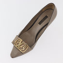 LOUIS VUITTON Heel Pumps Leather 35 1/2 Beige LV Auth 174620A-6